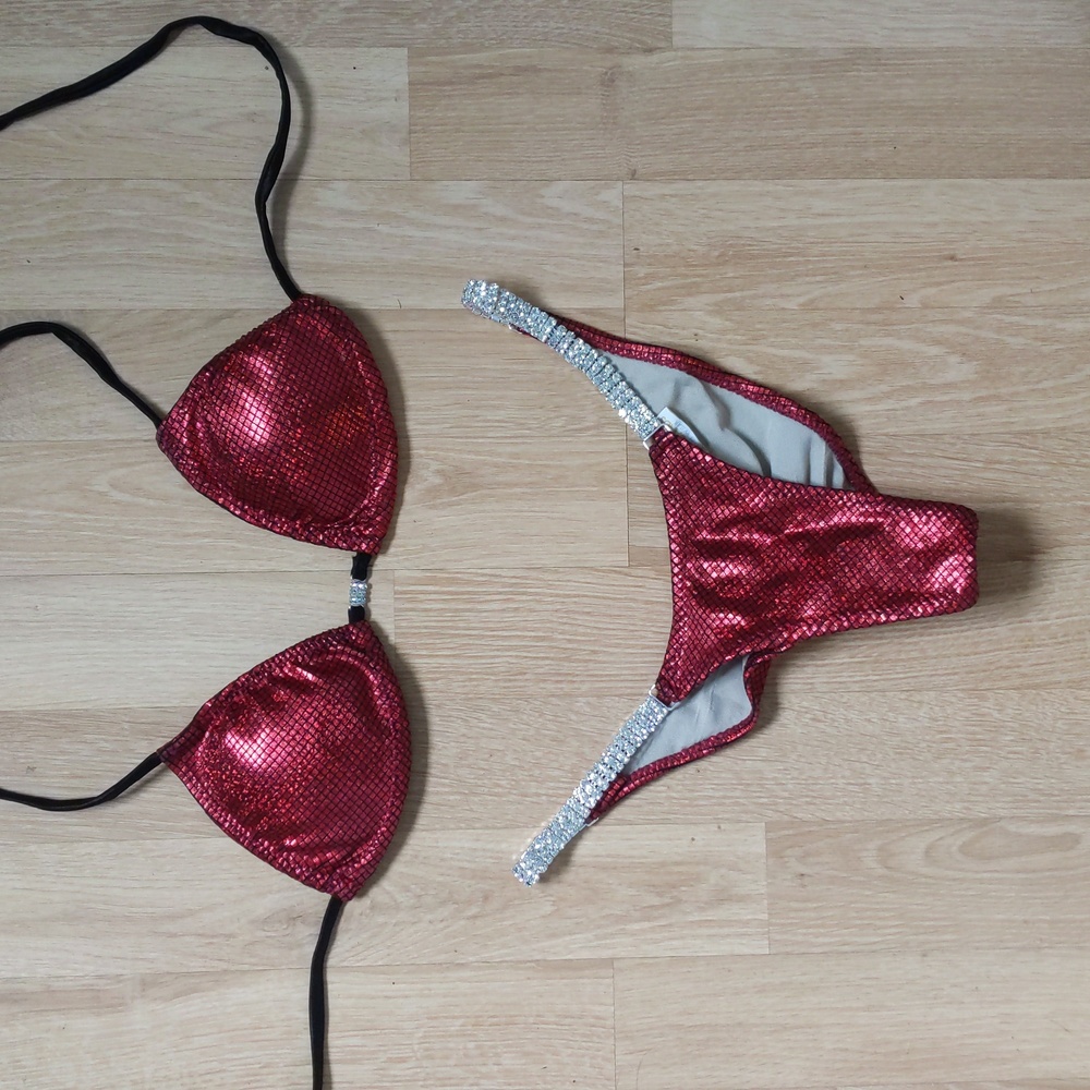 New red jeweled posing bikini by Ravish sands swimwear
